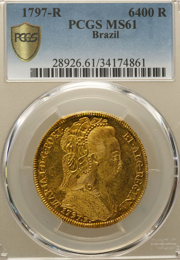 Brazylia. 6400 Reis 1797 R (Rio de Janeiro) Maria I 1786-1799, PCGS MS61